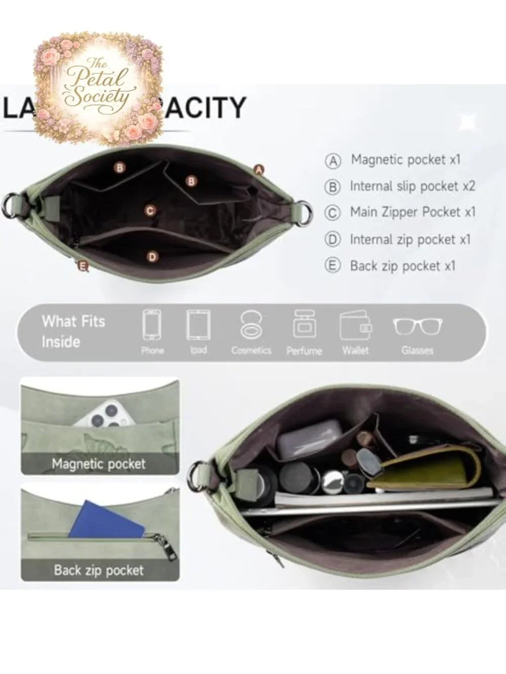 Vegan Leather Crossbody Hobo Purse with Butterfly Print, Adjustable Strap